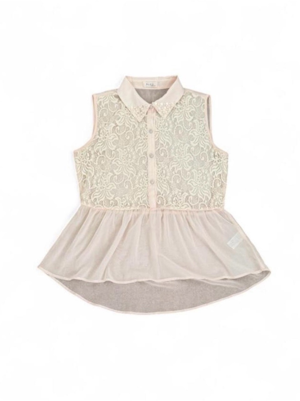 BLVD Sleeveless Lace Peplum Blouse - Light Pink